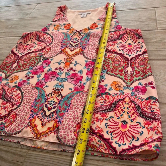 Tabitha Webb Womens Pink Multicolor Paisley Print V-Neck Tank Top Size Medium - Picture 4 of 6